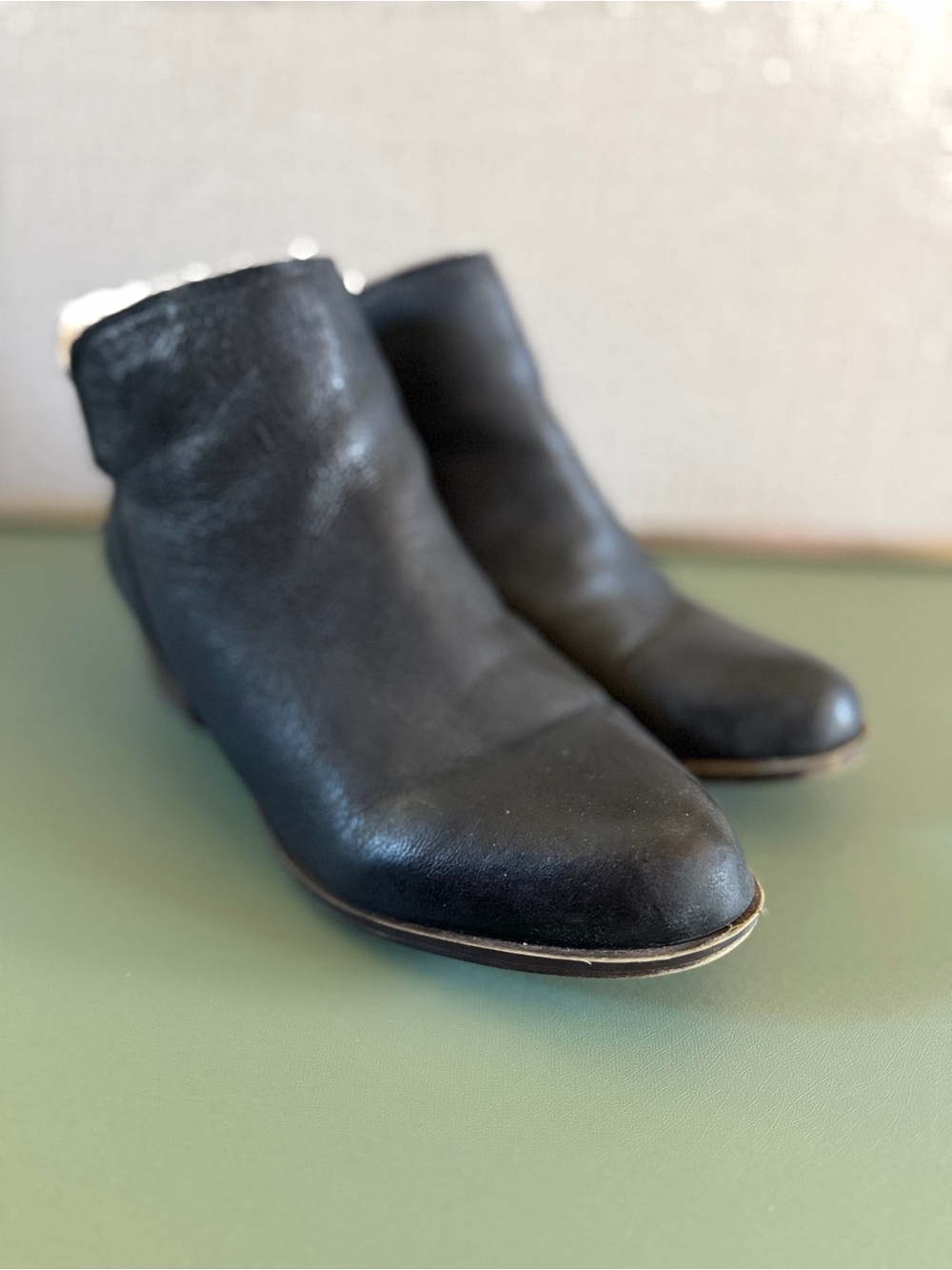 Lucky Brand Banterr2 Booties Womens 8.5 Black Leather Faux Fur Good Side Zip